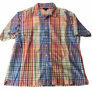 Lands' End Plaid Men's Button Down Shirt.  Short Sleeve Size XL, Colorful